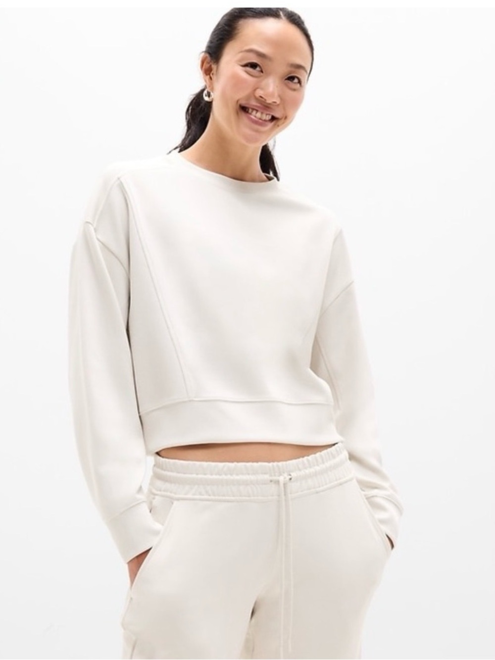 ATHLETA Seasoft Rib Crewneck Sweatshirt Bone High Hips SOFT XS Preppy 2025